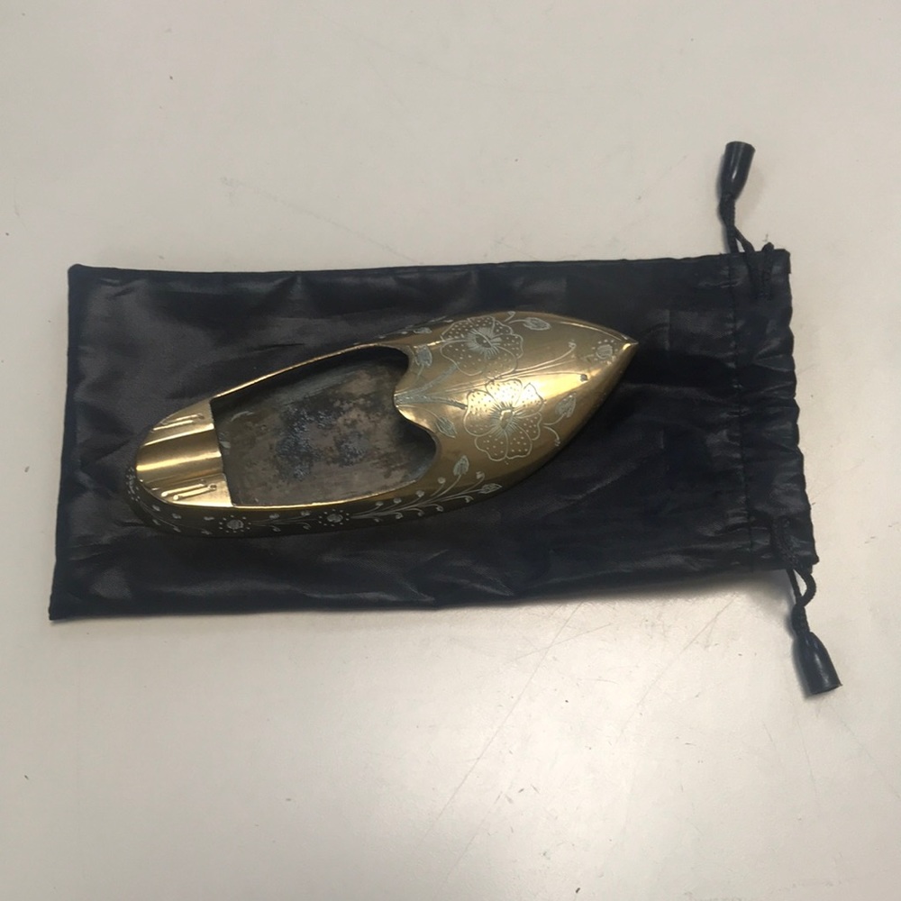 Vintage Etched Brass‎ Slipper Shoe Ashtray/Incense Burner Made in India
